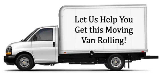 Moving van with Help Me Find the Right Realtor on the side